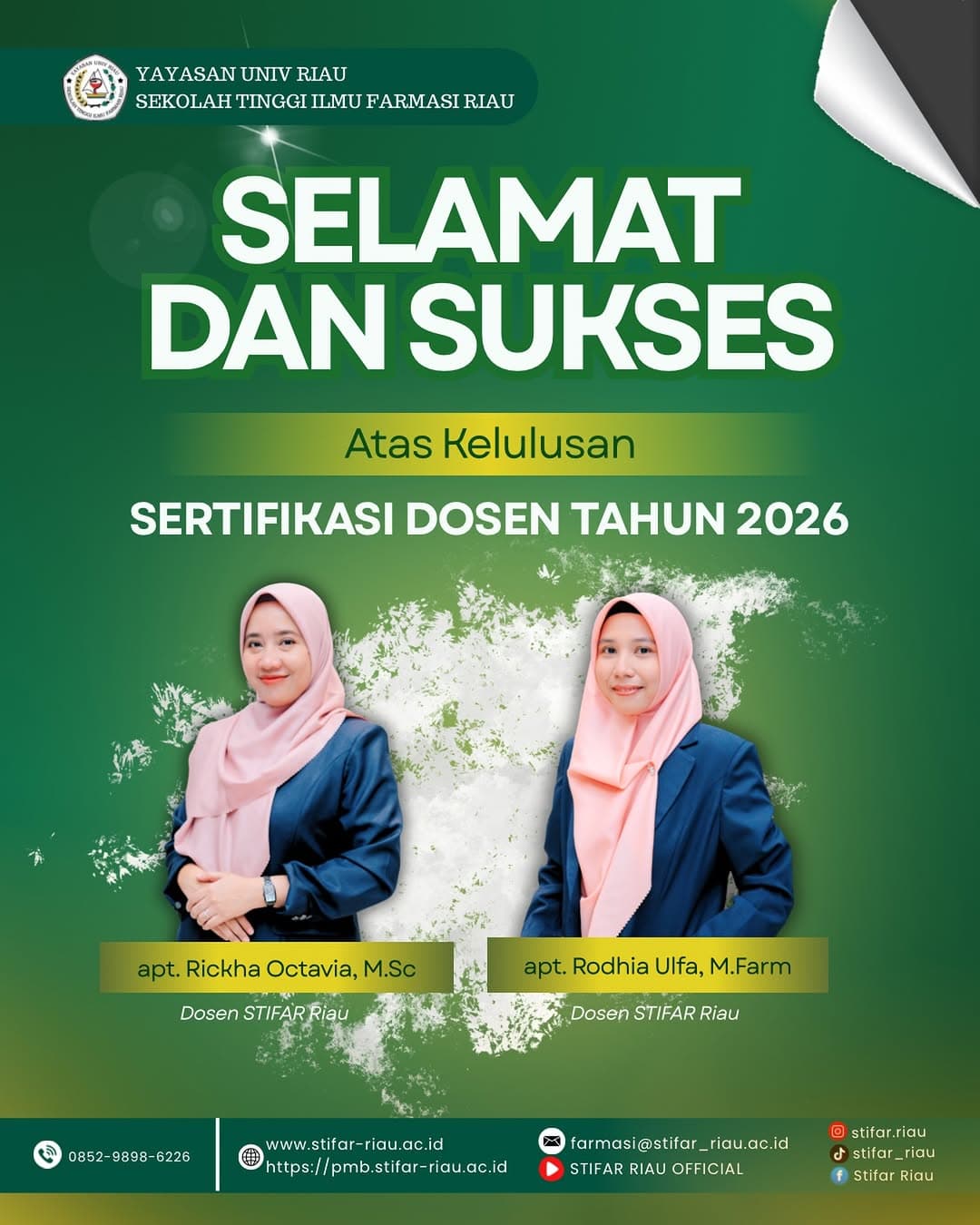 [SELAMAT DAN SUKSES ATAS KELULUSAN SERTIFIKASI DOSEN TAHUN 2026] Keluarga besar STIFAR Ria…