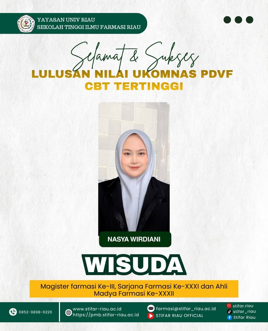 [SELAMAT DAN SUKSES] Selamat dan sukses kepada Nasya Wirdiani, yang berhasil meraih nilai…