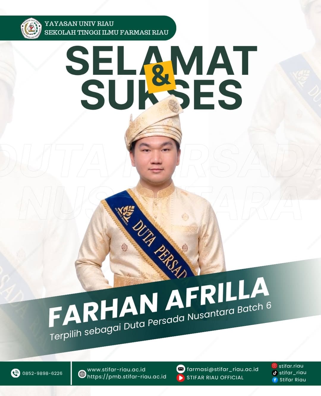 [SELAMAT & SUKSES] Selamat kepada Farhan Afrilla, mahasiswa Sekolah Tinggi Ilmu Farmasi Ri…
