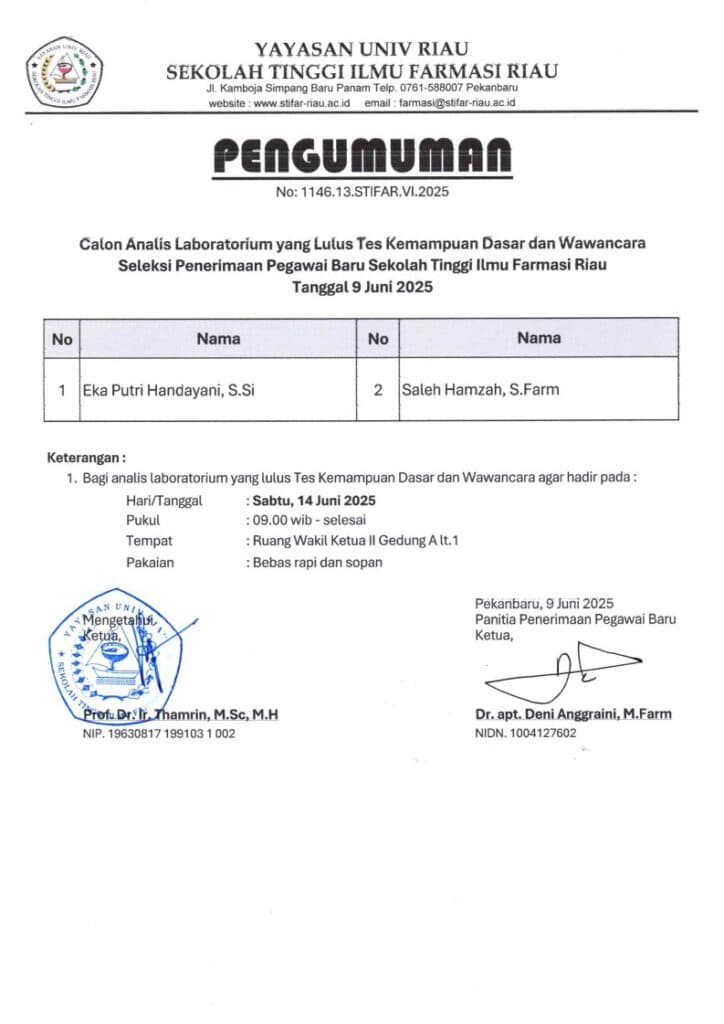 Pegumuman Hasil TKD dan Wawancara Analis Laboratorium