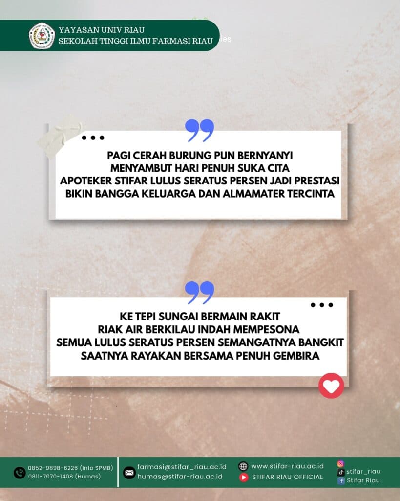 Selamat kepada Mahasiswa Program Studi Profesi Apoteker Angkatan XII Atas kelulusannya dalam Ujian Kompetensi Mahasiswa Program Profesi Apoteker Indonesia (UKMPPAI).