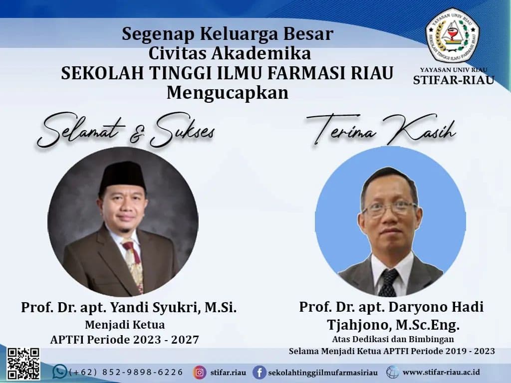 Selamat dan SuksesProf. Dr. apt. Yandi Syukri, M. SiSebagai Ketua APTFIPeriode 2023-2027