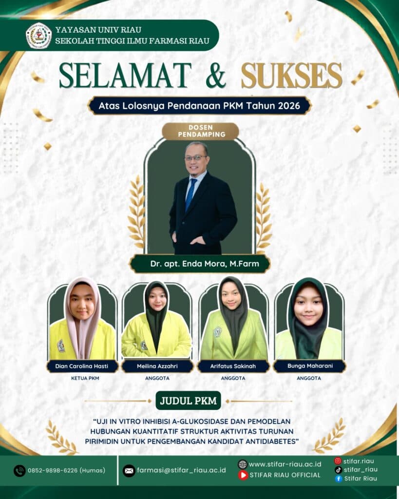 Selamat dan sukses kepada mahasiswa STIFAR Riau atas lolosnya pendanaan Program Kreativitas Mahasiswa (PKM) Tahun 2026!