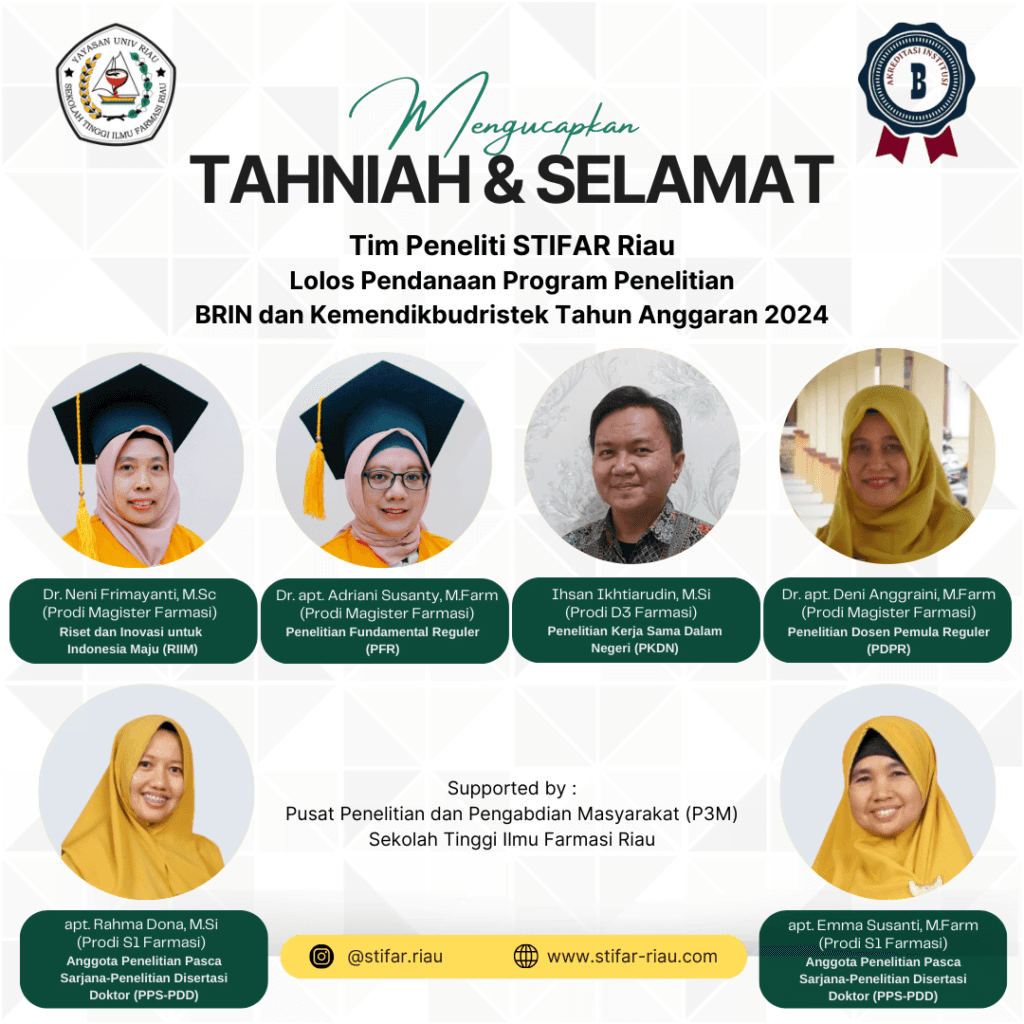 Dosen-Dosen Sekolah Tinggi Ilmu Farmasi Riau Kembali Lolos Program Pendanaan Penelitian Skala Nasional Tahun 2024