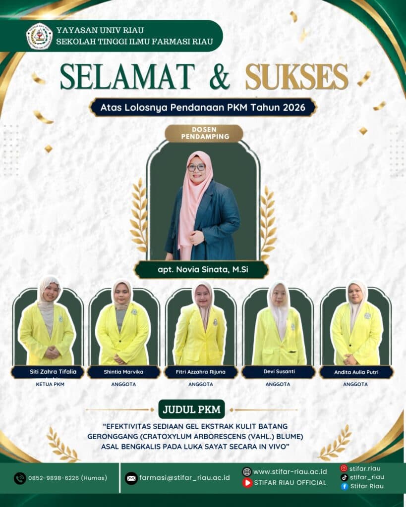 Selamat dan sukses kepada mahasiswa STIFAR Riau atas lolosnya pendanaan Program Kreativitas Mahasiswa (PKM) Tahun 2026!