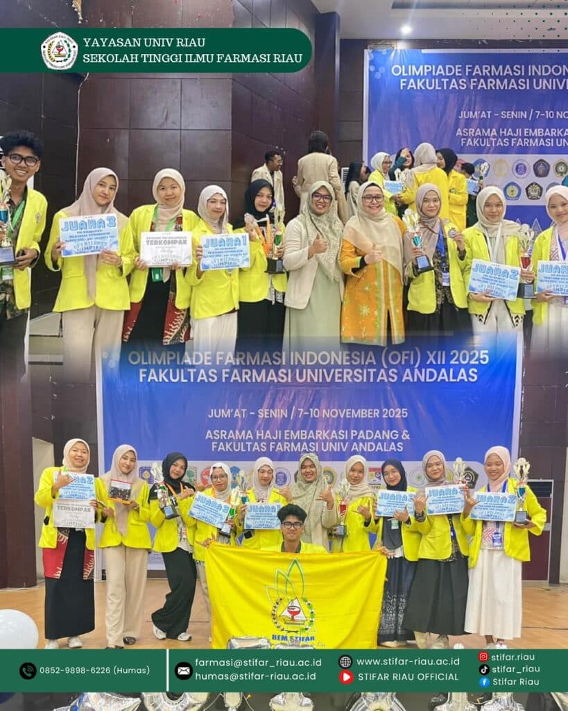 TIM STIFAR Riau berhasil membawa pulang berbagai penghargaan bergengsi. Pada ajang Olimpiade Farmasi Indonesia (OFI) XII 2025 yang diselenggarakan oleh Fakultas Farmasi Universitas Andalas