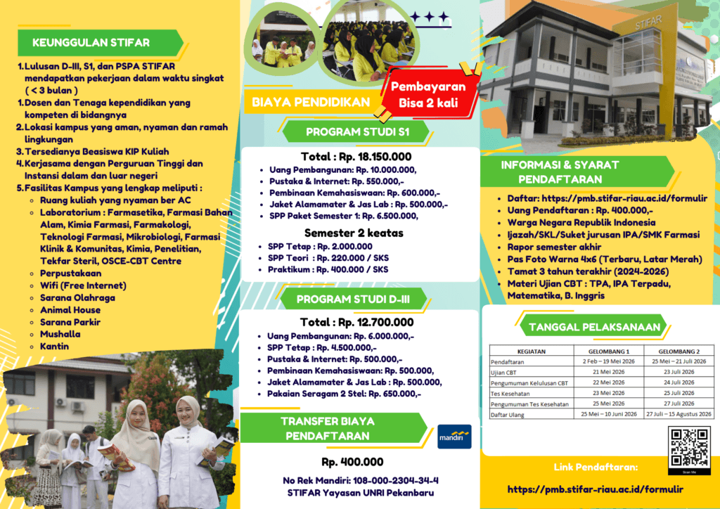 PENERIMAAN MAHASISWA BARU STIFAR RIAUTAHUN AKADEMIK 2026/2027 TELAH DIBUKA!