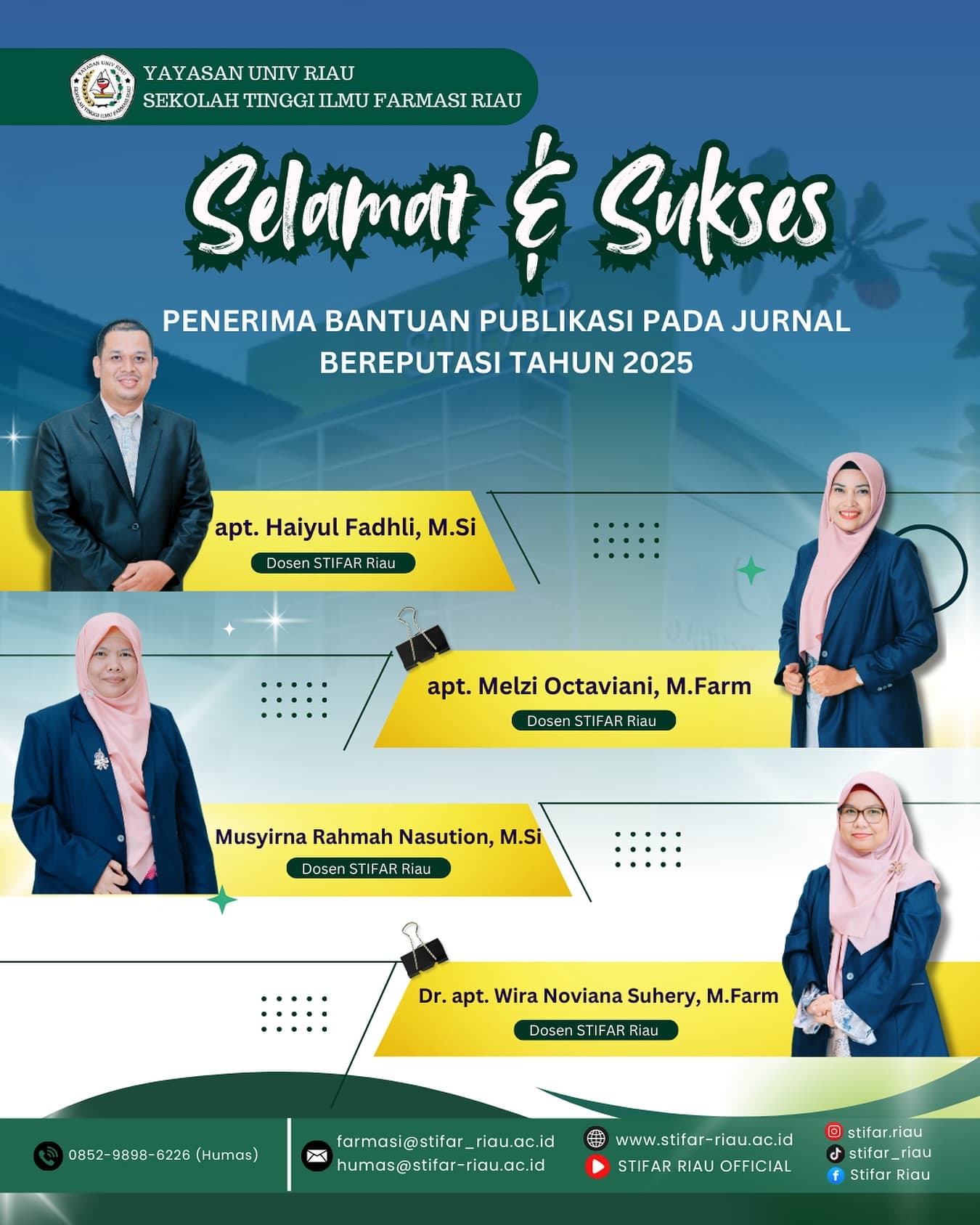 Selamat kepada dosen STIFAR Riau yang berhasil meraih Bantuan Publikasi pada Jurnal Bereputasi Tahun 2025.