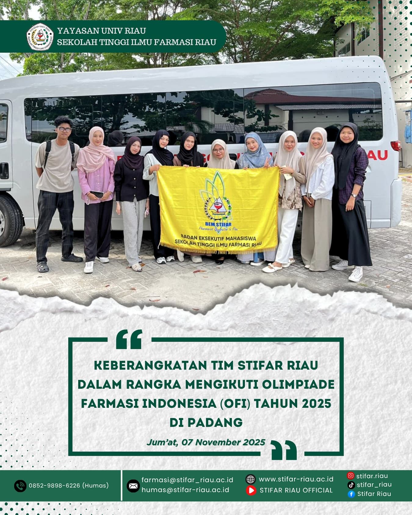 Tim STIFAR Riau siap berjuang dalam Olimpiade Farmasi Indonesia (OFI) 2025 dengan membawa nama baik kampus tercinta