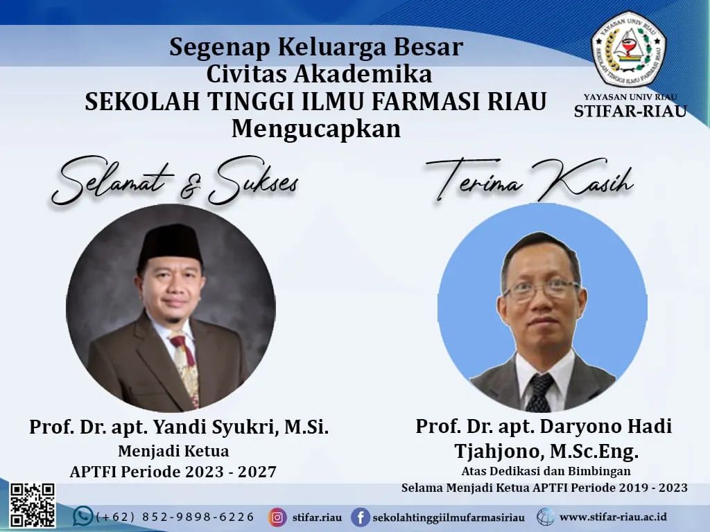 Selamat dan SuksesProf. Dr. apt. Yandi Syukri, M. SiSebagai Ketua APTFIPeriode 2023-2027
