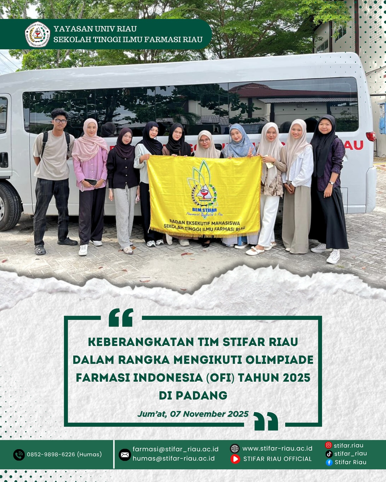 Tim STIFAR Riau siap berjuang dalam Olimpiade Farmasi Indonesia (OFI) 2025 dengan membawa nama baik kampus tercinta
