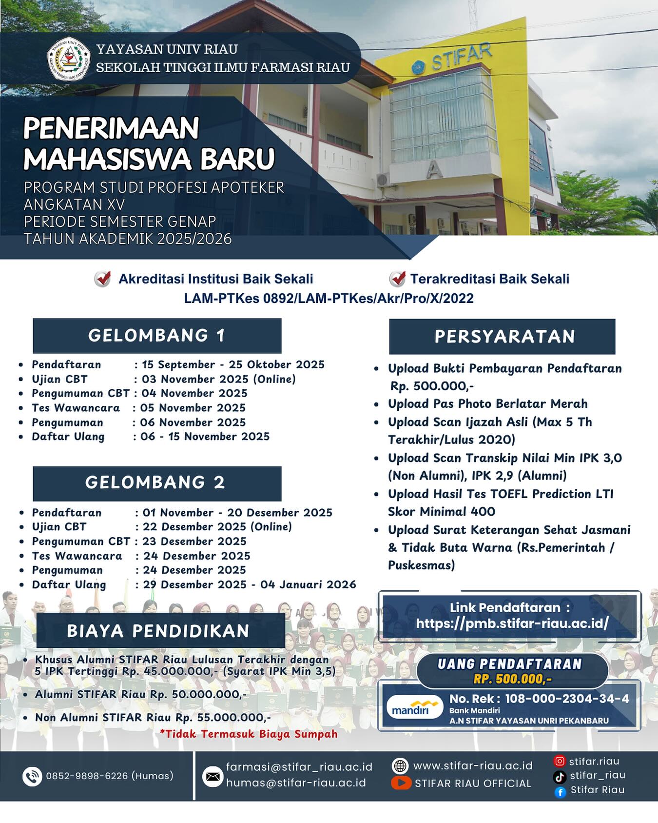 Penerimaan Mahasiswa Baru Program Studi Profesi Apoteker Angkatan XV resmi dibuka!